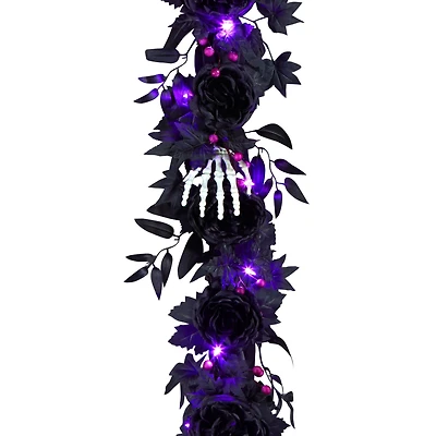 6ft. Bad to the Bone Skeleton Hand & Flower Halloween Pre-Lit LED Garland