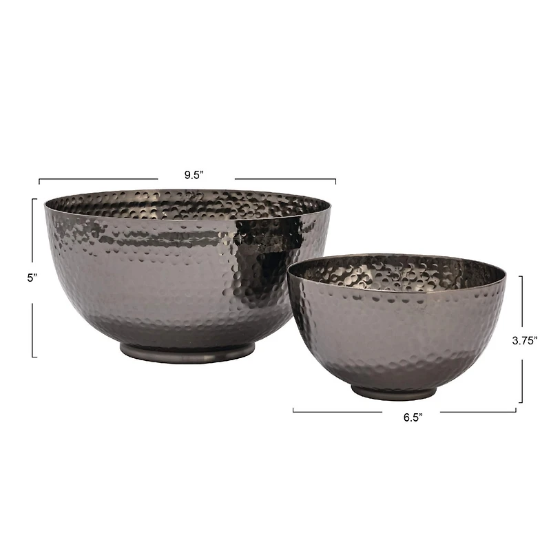 Hello Honey® Silver Finish Round Hammered Metal Bowl Set