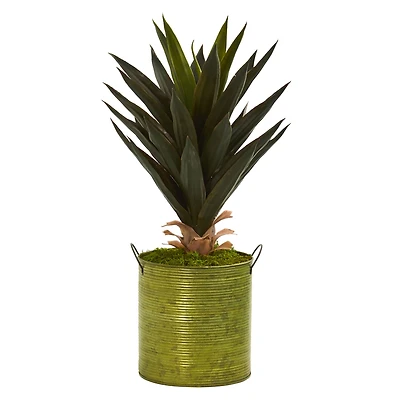 23" Agave Artificial Plant in Green Metal Planter