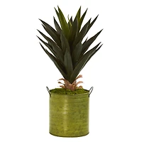 23" Agave Artificial Plant in Green Metal Planter