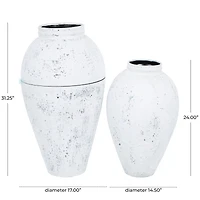 White Distressed Pot Floor Metal Vase Set