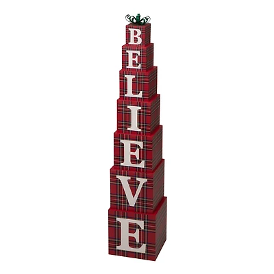 Glitzhome® 3.5ft. Wooden Plaid Believe Porch Décor