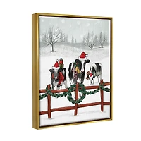 Stupell Industries Holiday Cows Farmland Fence Framed Floater Canvas Wall Art