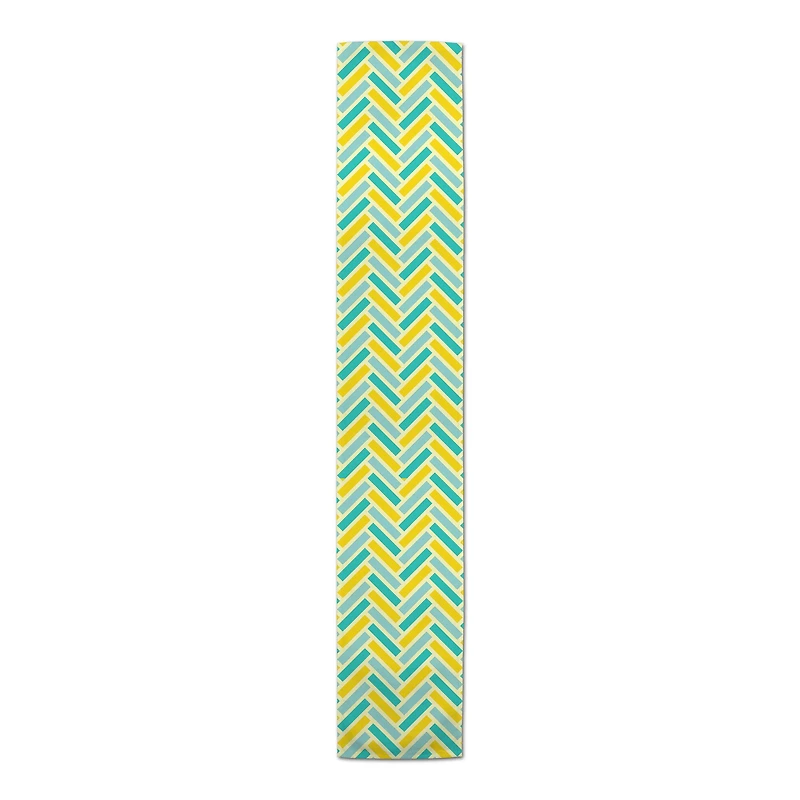 Yellow & Blue Herringbone Indoor/Outdoor Table Runner