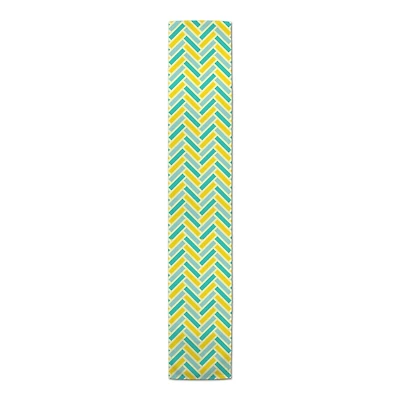 Yellow & Blue Herringbone Indoor/Outdoor Table Runner