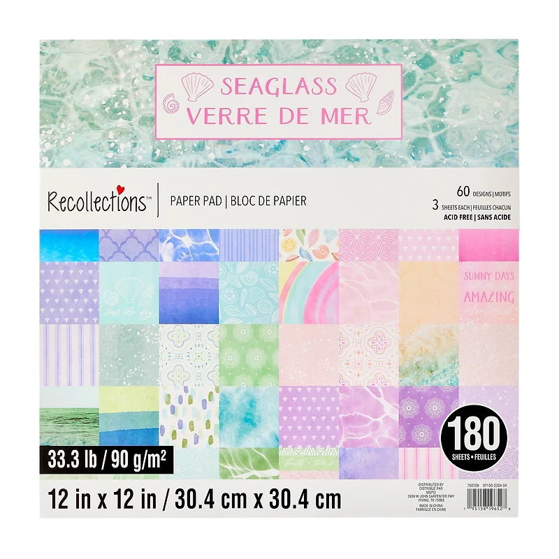 12" x 12" Seaglass Paper Pad by Recollections™, 180 Sheets