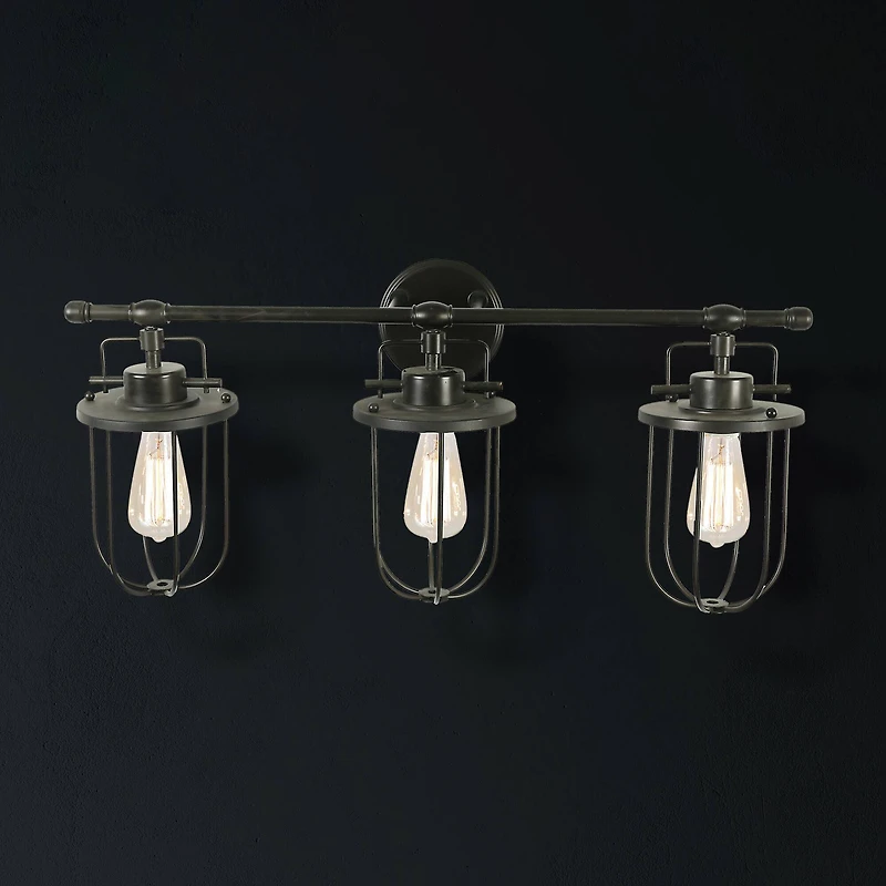Hello Honey® 28" Black Industrial Metal Cage 3-Light Wall Sconce