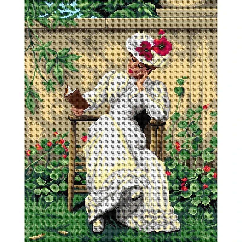 Orchidea Lady with a Book in the Garden Counted Cross Stitch Kit