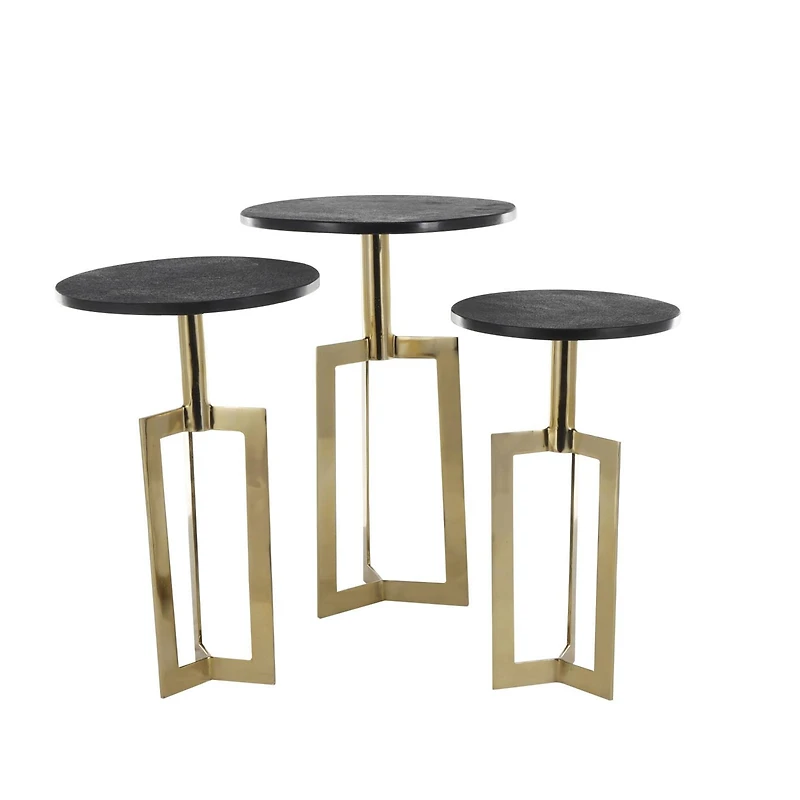 Gold Aluminum Geometric Accent Table with Black Marble Tabletop Set
