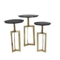 Gold Aluminum Geometric Accent Table with Black Marble Tabletop Set