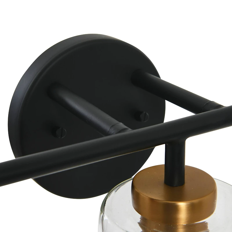 Hello Honey® Robert Stevenson Lighting Kendrick Matte Black & Brushed Gold Metal & Glass 3-Light Vanity Light