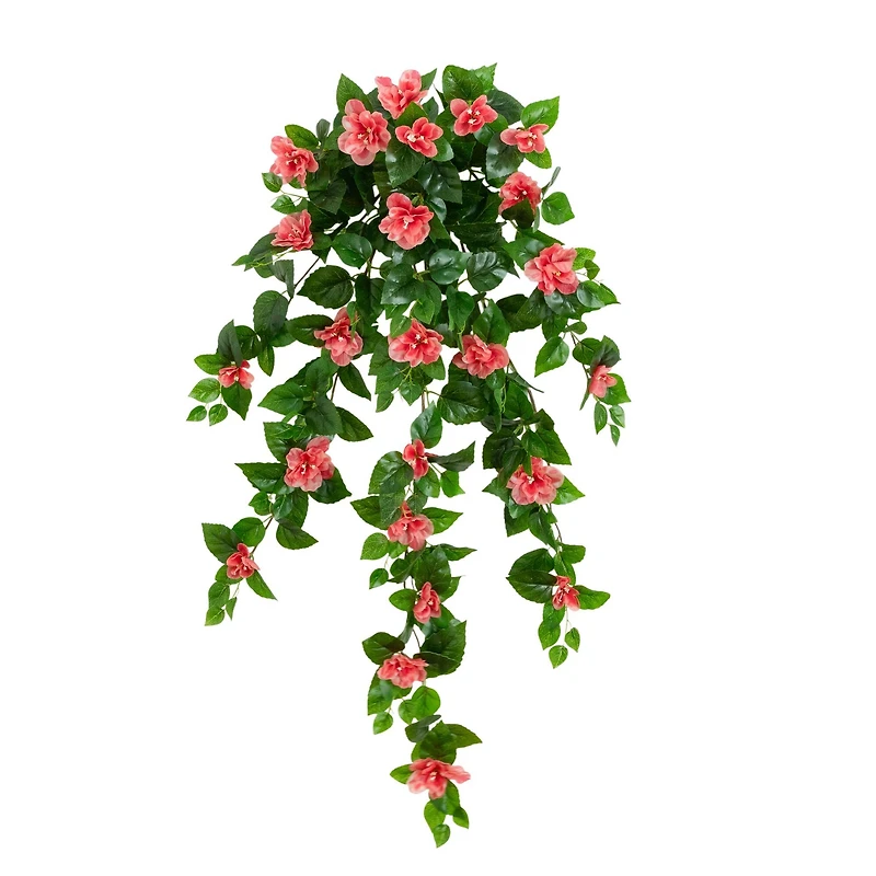 41" UV Resistant Artificial Azalea Hanging Plant (Indoor/Outdoor) - Set of 2