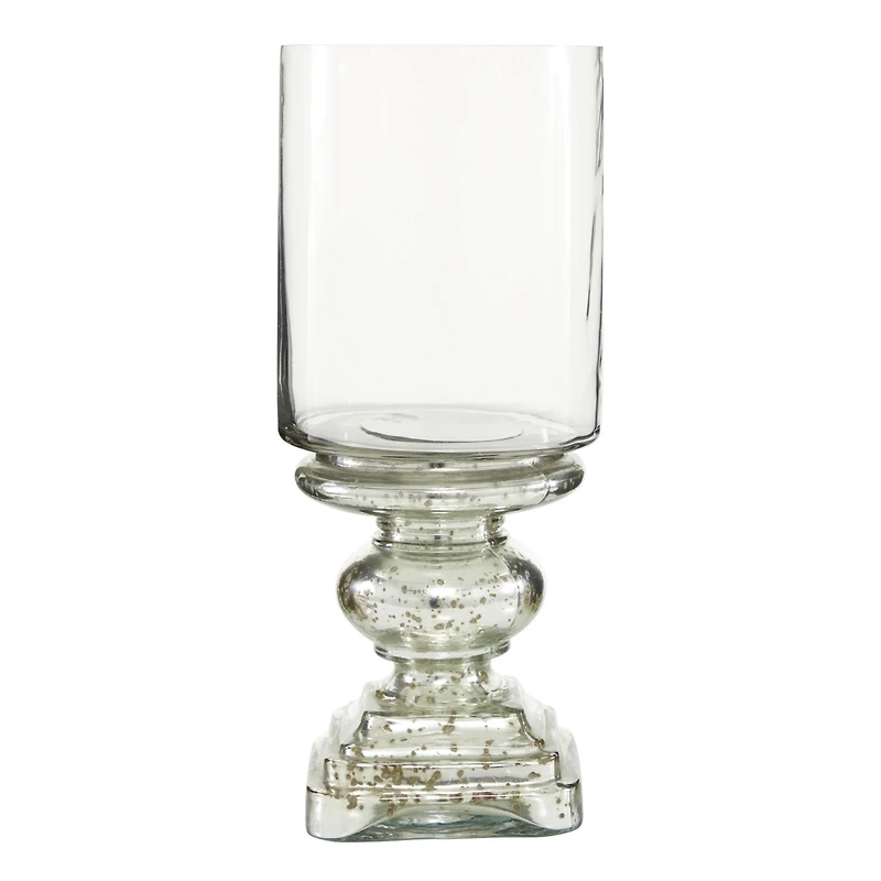 16" Silver Glass Traditional Candle Holder
