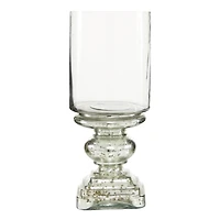 16" Silver Glass Traditional Candle Holder