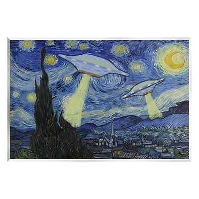 Stupell Industries Starry Night Classic Alien UFOs Wall Plaque Art