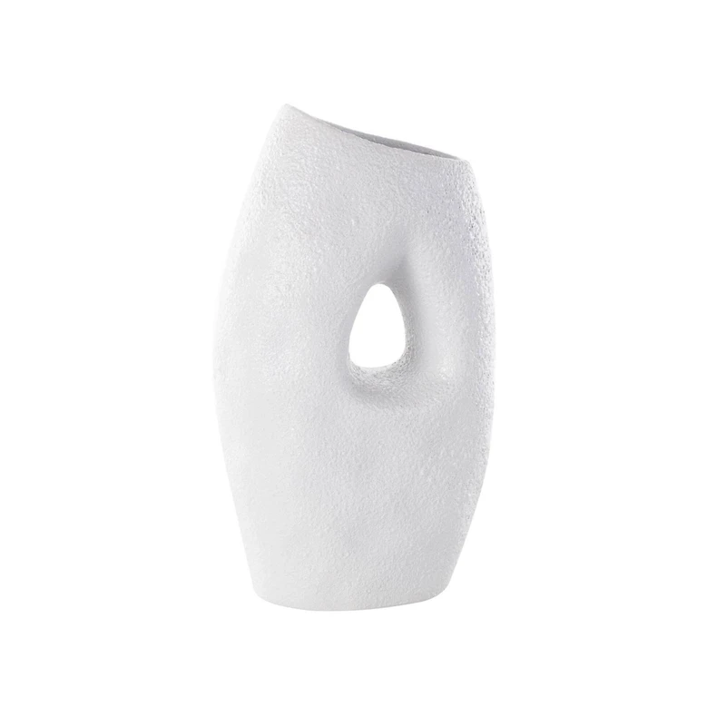 15" White Ceramic Abstract Textured Vase with Cutout Center