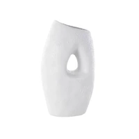 15" White Ceramic Abstract Textured Vase with Cutout Center