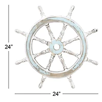 24" White Wood Coastal Ship Wheel Wall Decor
