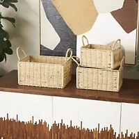 Brown Rattan Woven Decorative Storage Basket with Rope Handles, 3ct.