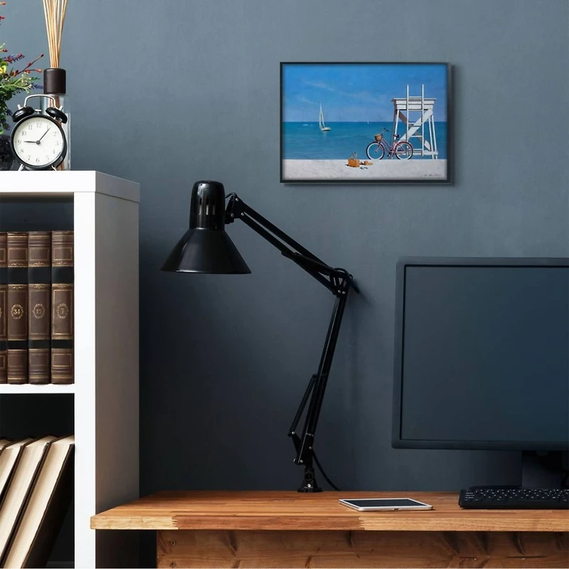 Stupell Industries Pink Bicycle Traditional Beach with Black Frame Wall Accent