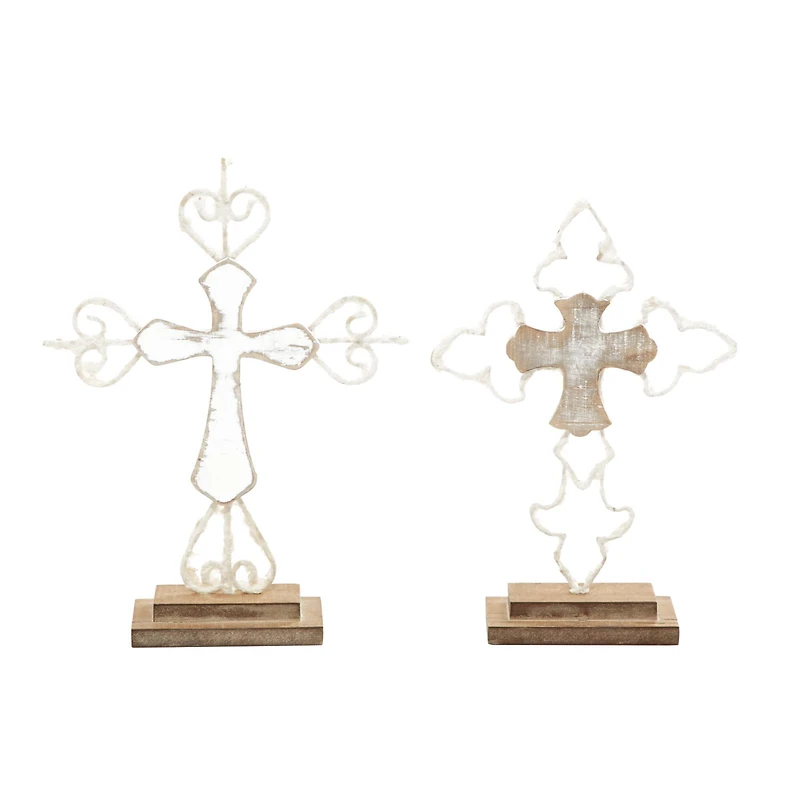 Brown Wood Contemporary Cross Sculpture Set