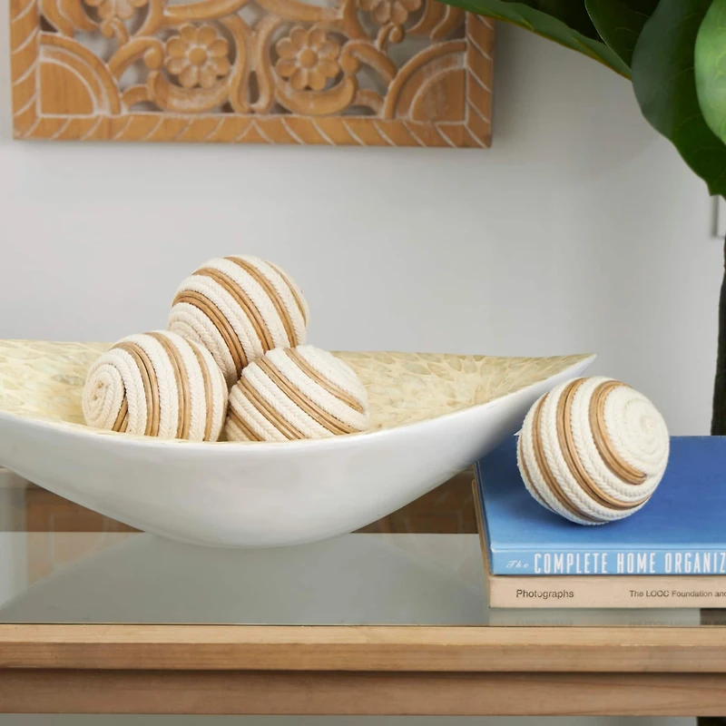 White Striped Handmade Jute Orbs & Vase Filler Set
