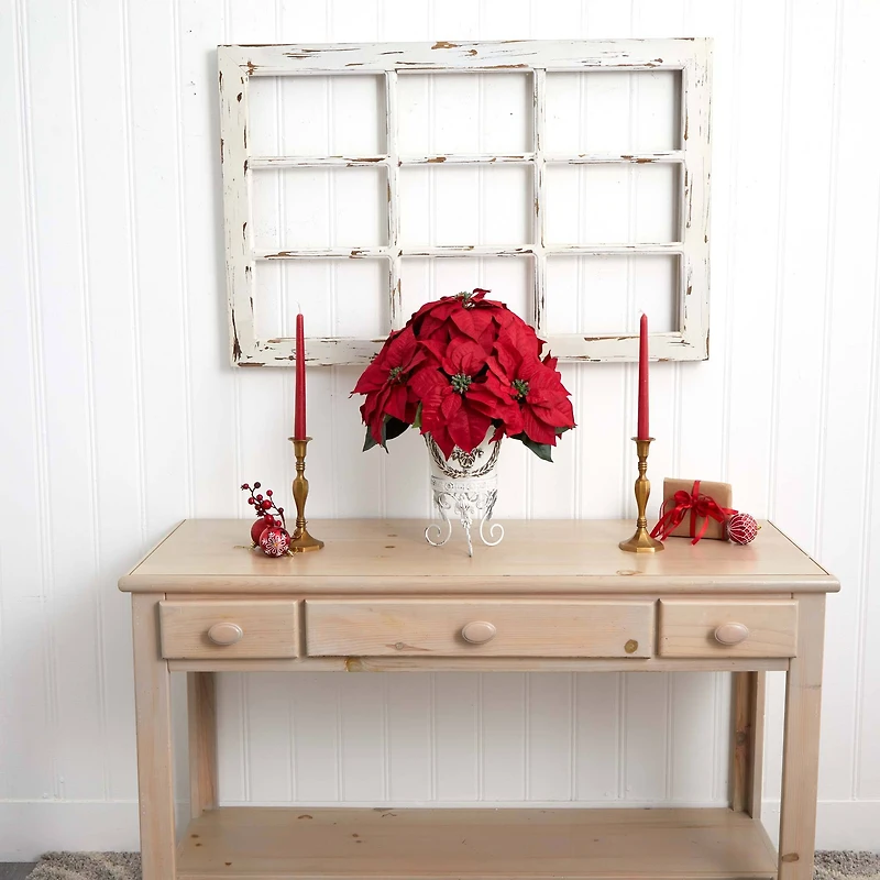 21" Potted Poinsettia with White Metal Planter