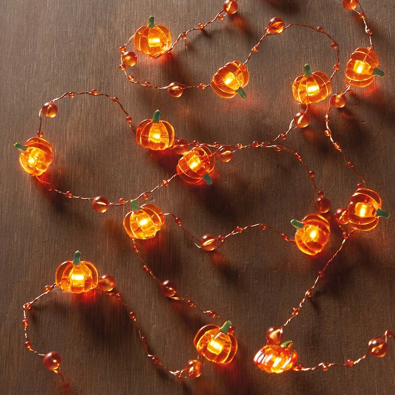 18ct. Warm White LED Pumpkin Icon & Beads String Lights by Ashland®