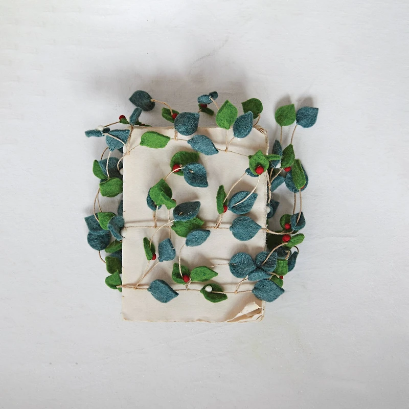 Hello Honey® 6ft. Green Leaves & Berries Handmade Felt Garland