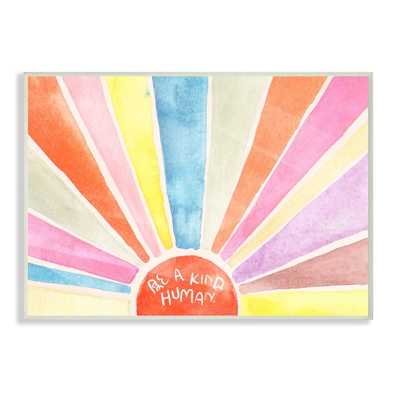 Stupell Industries Be a Kind Human Phrase Rainbow Sunbursts Wood Wall Plaque