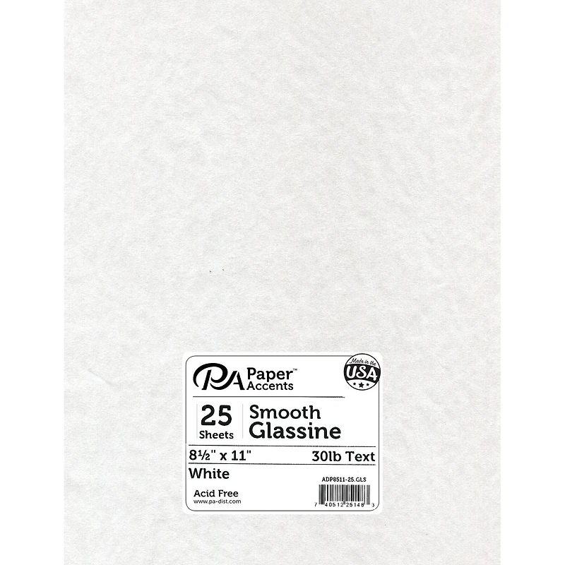 PA Paper™ Accents White 8.5" x 11" 30lb. Smooth Glassine, 25 Sheets