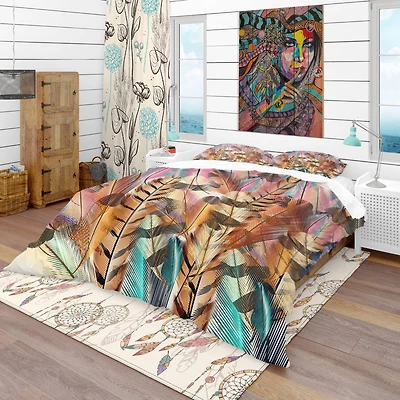Designart 'Tiger Patterned Boheman Feathers' Southwestern Bedding Set