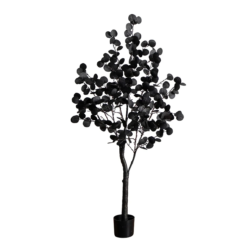 5ft. Pre-Lit Artificial Halloween Black Eucalyptus Tree with 220 Orange & Purple LED Lights