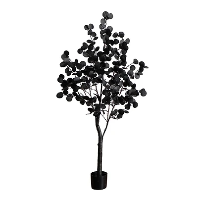5ft. Pre-Lit Artificial Halloween Black Eucalyptus Tree with 220 Orange & Purple LED Lights