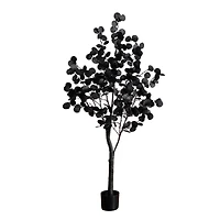 5ft. Pre-Lit Artificial Halloween Black Eucalyptus Tree with 220 Orange & Purple LED Lights