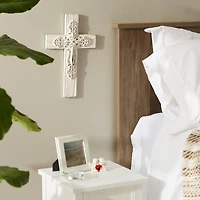 Ornate Whitewashed Cross 9" x 0.5" x 13.5