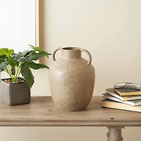 12" Brown Antique Inspired Metal Vase with Handles