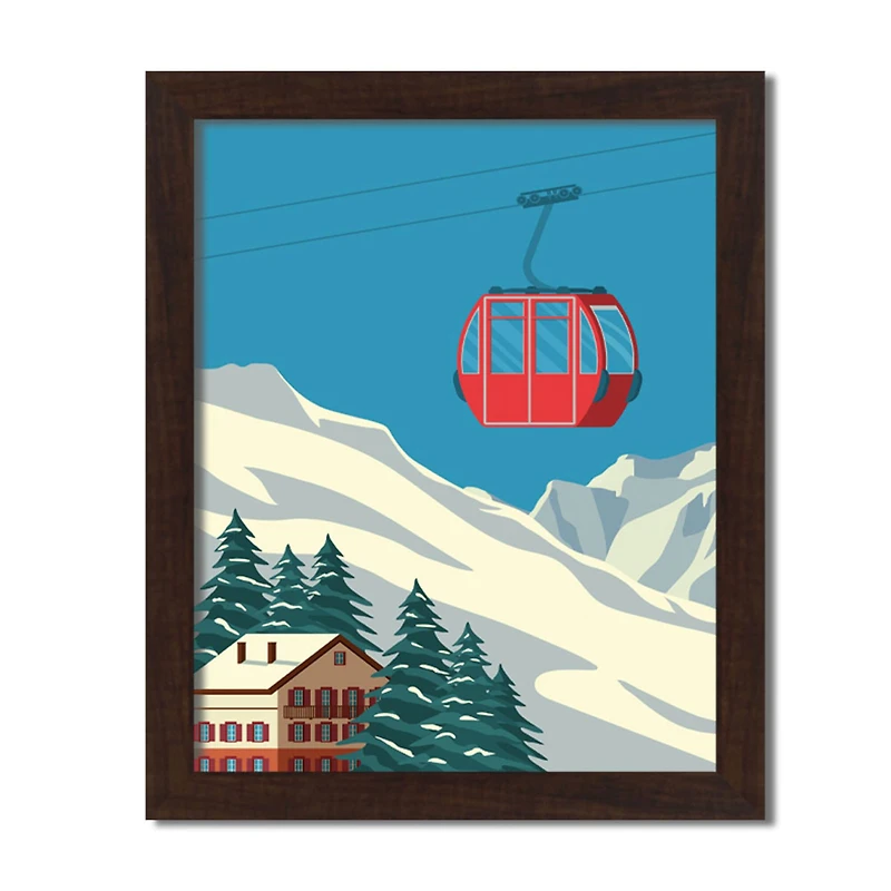 Ski Lift Lodge Black Framed Print Under Plexiglass