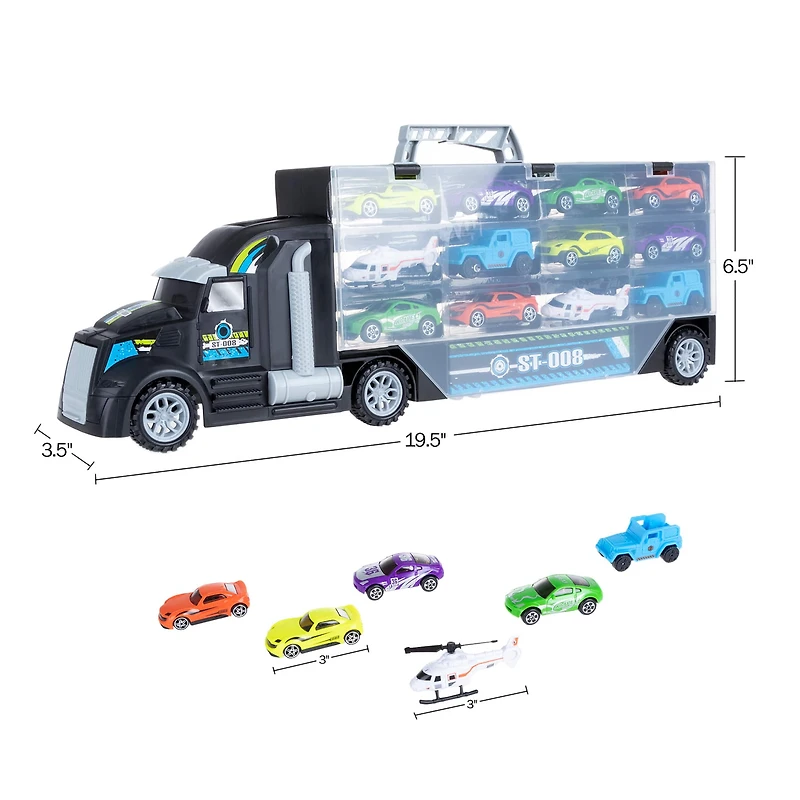Toy Time Semi-Truck Car Carrier Set with Helipad