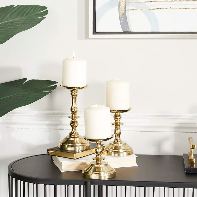 Gold Aluminum Traditional Candle Holder Set
