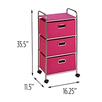 Honey Can Do Pink 3-Drawer Rolling Cart