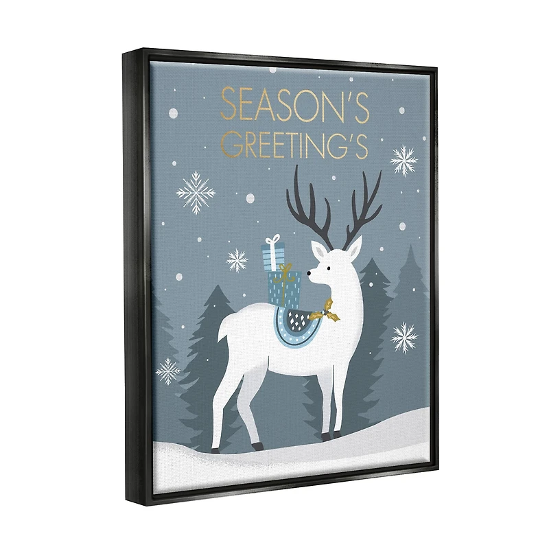 Stupell Industries Season's Greetings Holiday Reindeer Framed Floater Canvas Wall Art