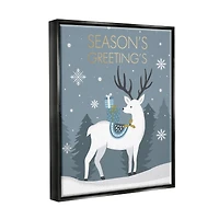Stupell Industries Season's Greetings Holiday Reindeer Framed Floater Canvas Wall Art