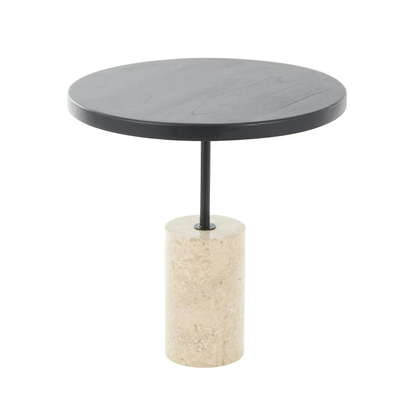 20.5" Black Wood Accent Table with Ivory Marble Base