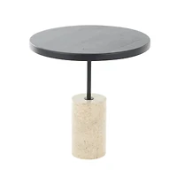 20.5" Black Wood Accent Table with Ivory Marble Base