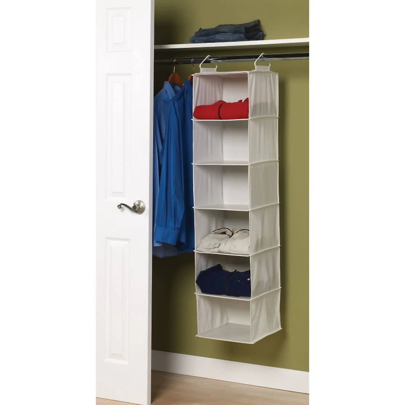 Household Essentials White Canvas 6-Shelf Hanging Closet Organizer