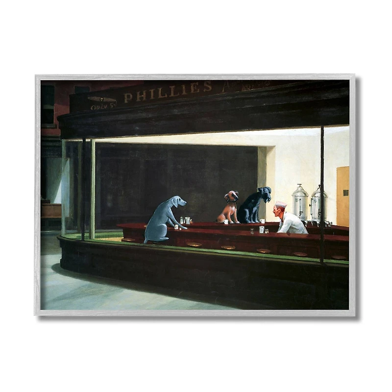 Stupell Industries Night Dogs Classic Painting with Gray Frame Wall Accent