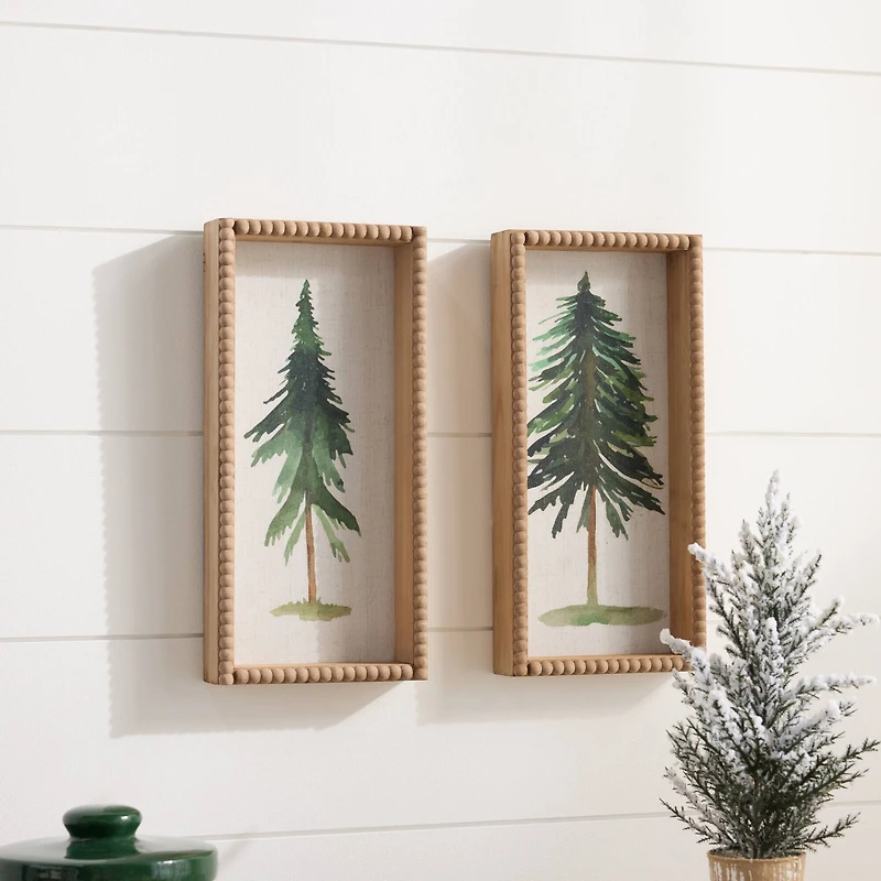 15.75in Framed Pine Tree Plaque Set