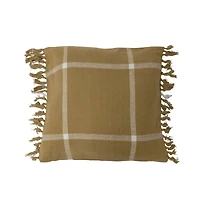 Hello Honey® Citron Plaid Cotton Flannel Pillow with Fringe