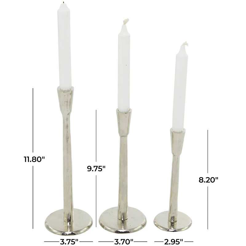 The Novogratz Silver Aluminum Tapered Candle Holder Set